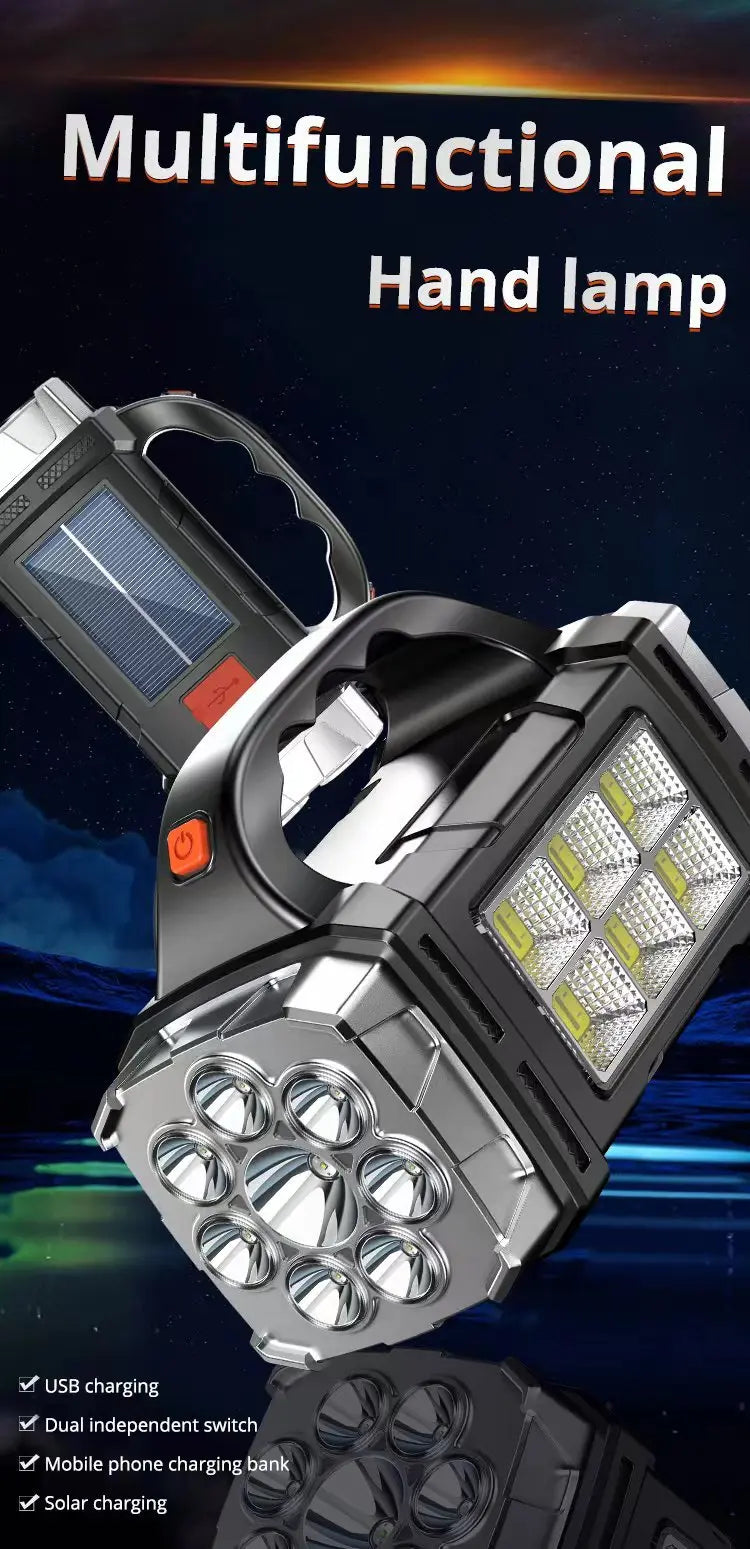 Torcia Portatile Potente Ricaricabile USB Con Luce Solare Led E Lavoro Cob Campeggio E Carica Telefono Con 4 Modalità