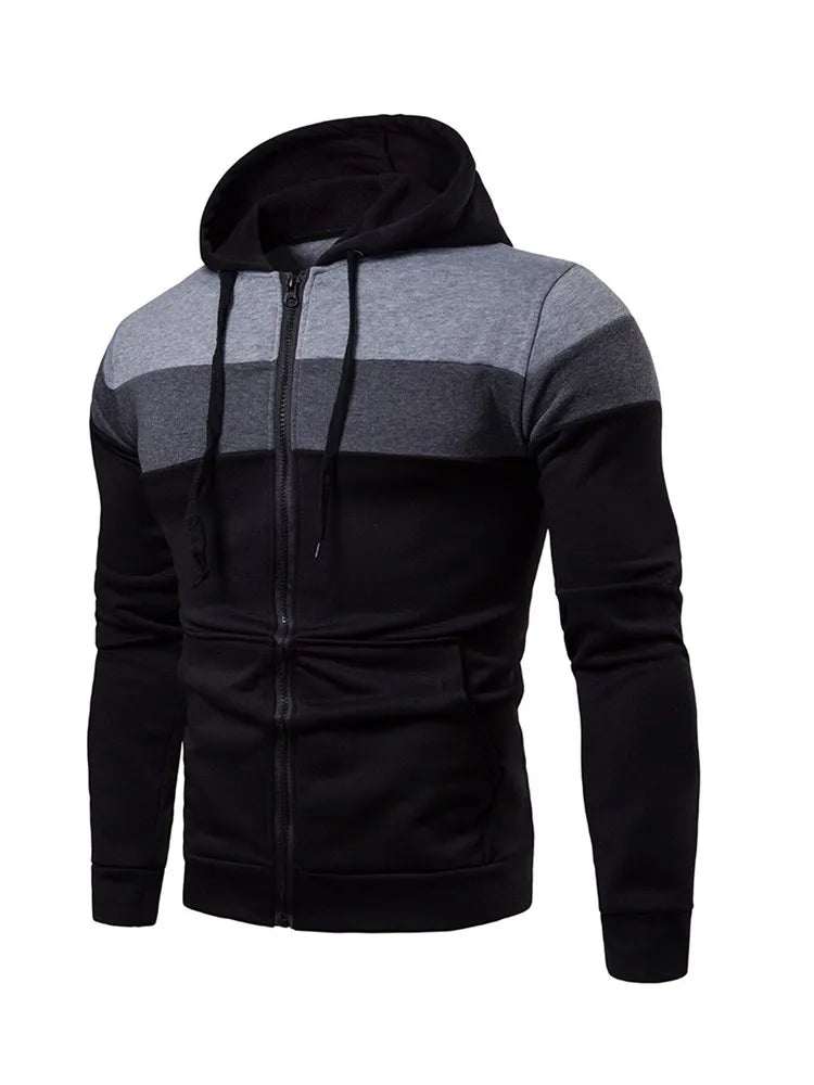 Felpa Con Cappuccio Patchwork Da Uomo Termica In Pile Abbigliamento Sportivo Casual Esterno Autunno Inverno Nero