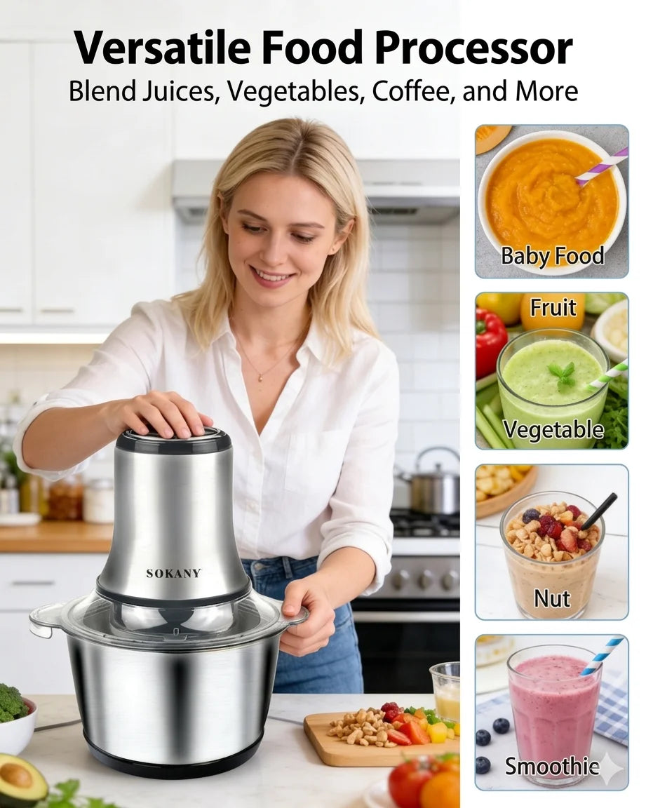 Tritacarne Elettrico 800W 3L Multifunzione Robot Da Cucina In Acciaio Inox Verdure Chopper Affettatrice Macchina Casa