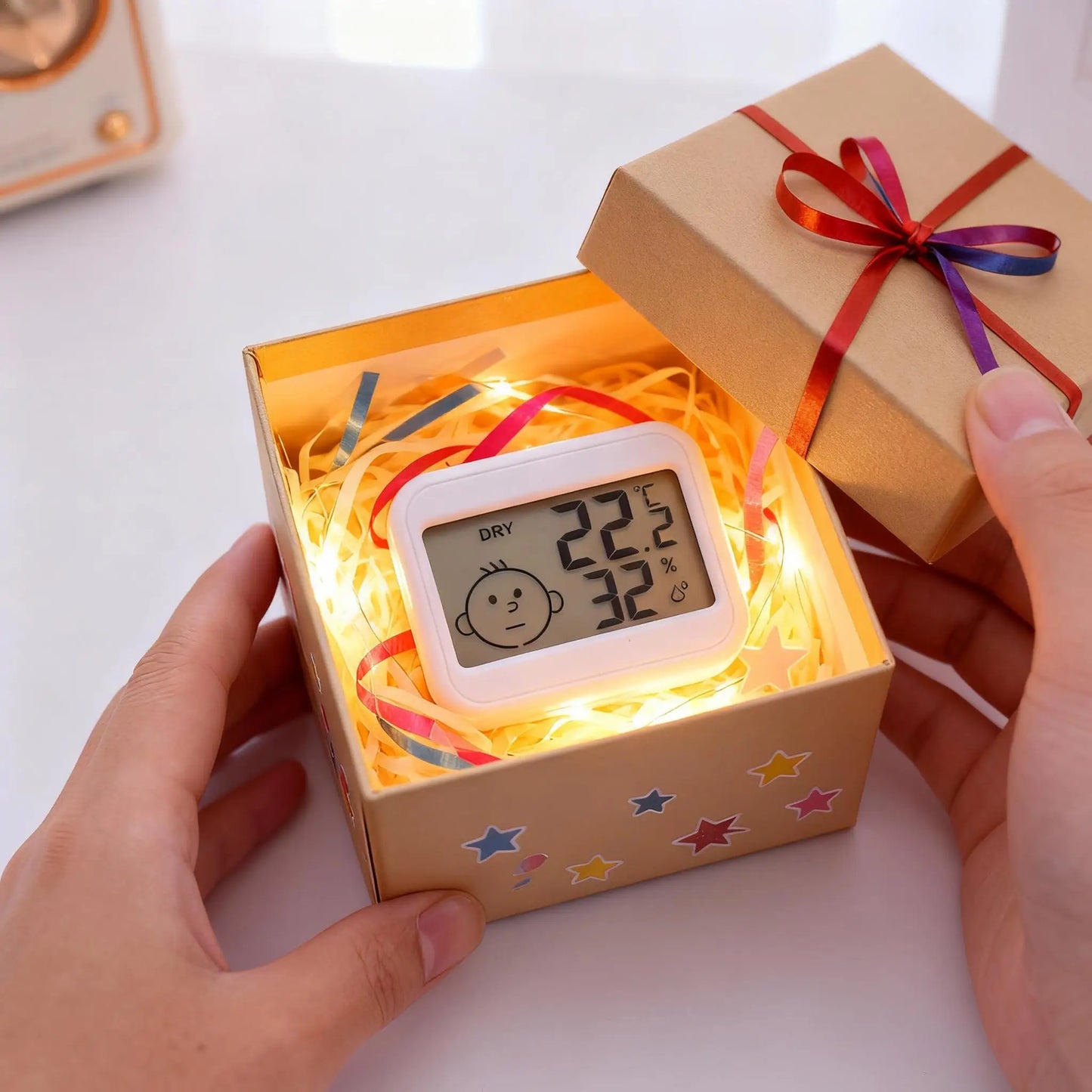 Mini Termometro Digitale LCD Igrometro Orologio Elettronico Misuratore Umidità e Temperatura