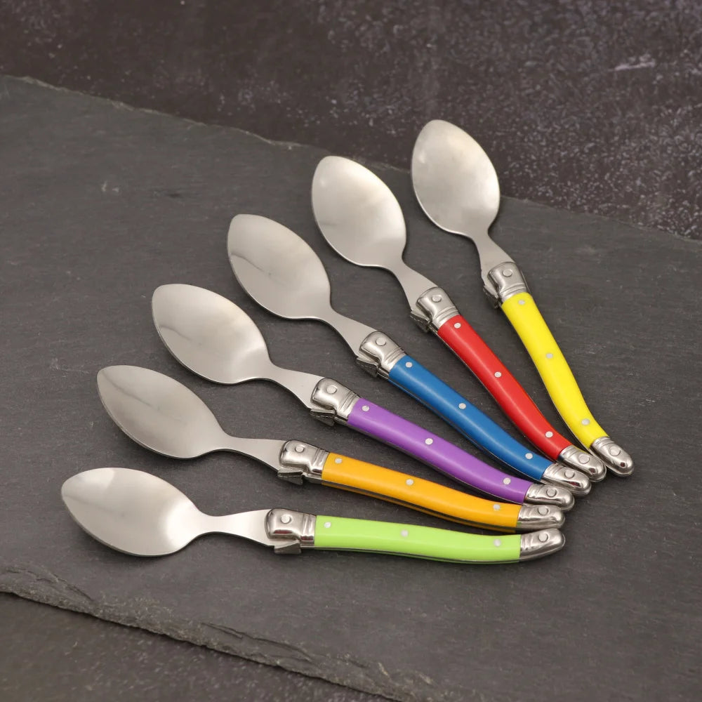 Set Da 6 Cucchiaini Da Caffè In Acciaio Inox Con Manico Arcobaleno ABS Laguiole Per Gelato E Dolci Stoviglie Colorate