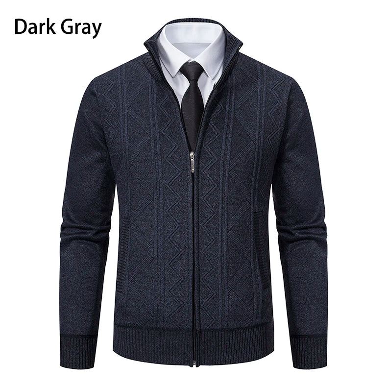 Giacca Ispessita Uomo Autunno Inverno Calda Linea Tendenza Colletto Mandarino Cardigan Lavorato A Maglia Cappotto