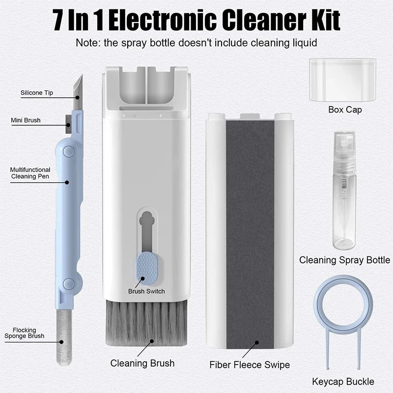 Kit 7 In 1 Spazzola Per Pulizia Tastiera Computer Auricolari Detergente Estrattore Copritasti