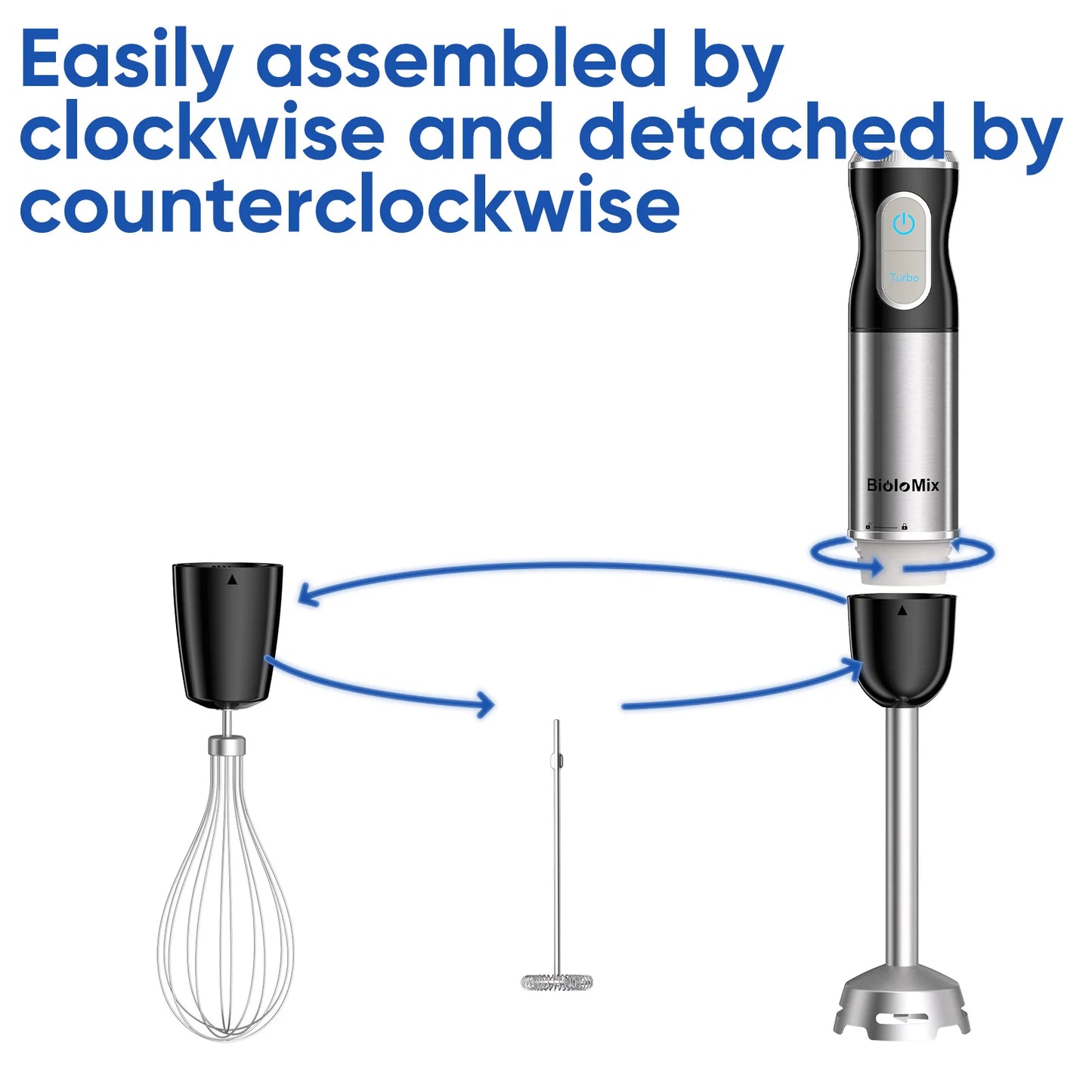 Frullatore Manuale Ad Immersione BioloMix 3 In 1 Da 1000 W Con Lama In Acciaio Inossidabile 304 Per Frullati E Purea