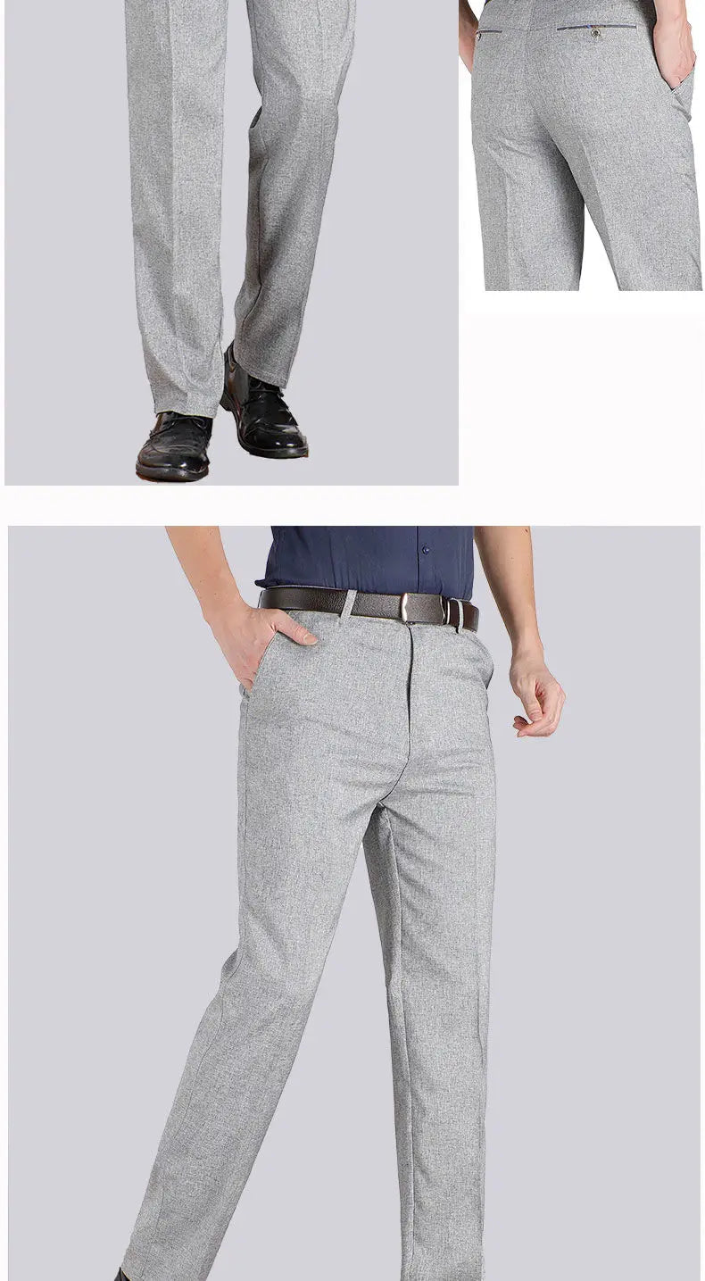 Pantaloni Da Uomo Vita Alta Dritti Per Business Casual Estivi Autunnali Spessi Taglie Forti 28 40