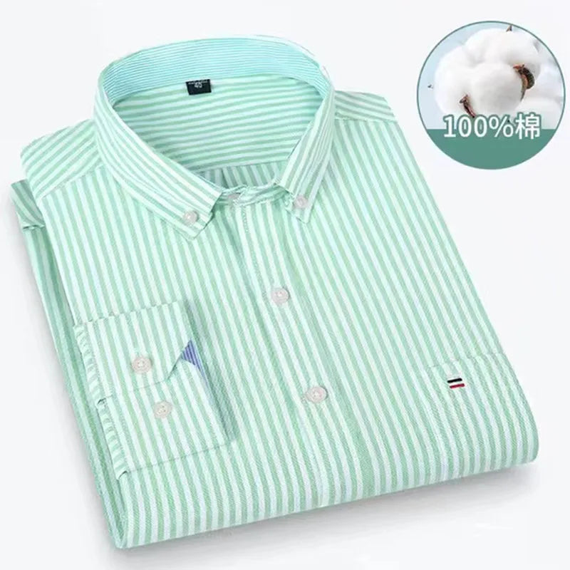 Camicie Da Uomo In Cotone Oxford A Quadri Bamboople Tasca Singola Maniche Lunghe Abbottonata Vestibilità Standard 6XL 7XL