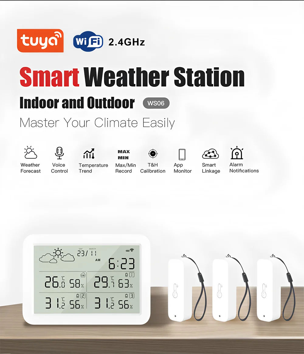 Stazione Meteorologica Intelligente Tuya WiFi LCD Meteo Interni Esterni Allarme Umidità Temperatura
