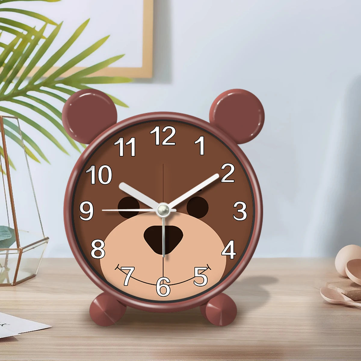 Sveglia Educativa per Bambini Carina Rotonda Silenziosa per Camera da Letto Desktop Decorazione Animale