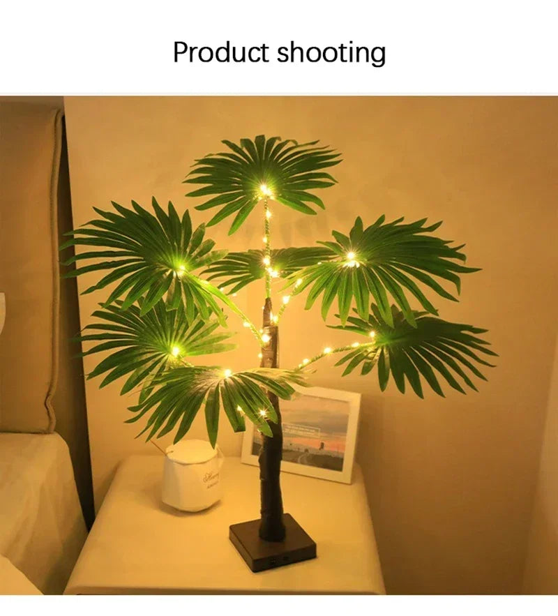 Lampada Da Tavolo LED Palma USB Pianta Artificiale 55 Cm Decorativa Luci Da Scrivania Per Casa E Letto