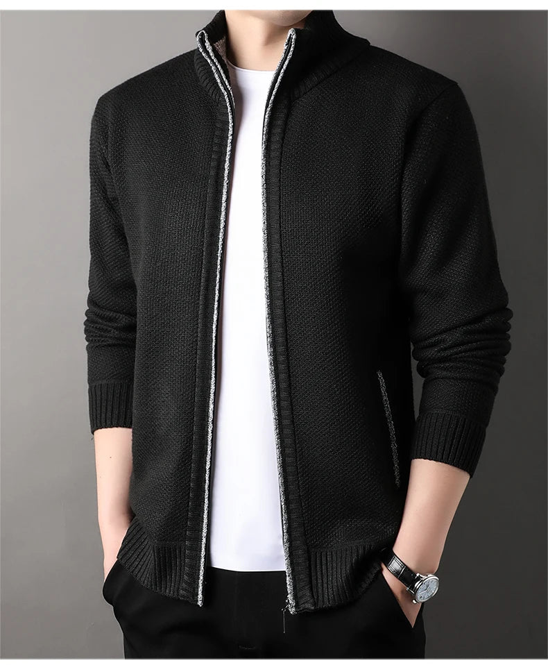 Maglione Lavorato A Maglia Con Colletto Rialzato Da Uomo Autunno Inverno Cardigan Slim In Tinta Unita Coreana