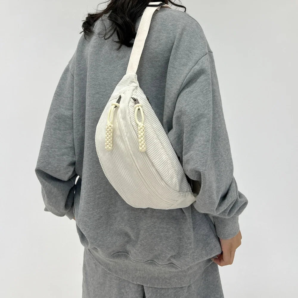 Marsupio Da Donna In Velluto A Coste Grande Capacità Borsa Da Petto Stile Street Tracolla E Cintura Casuale