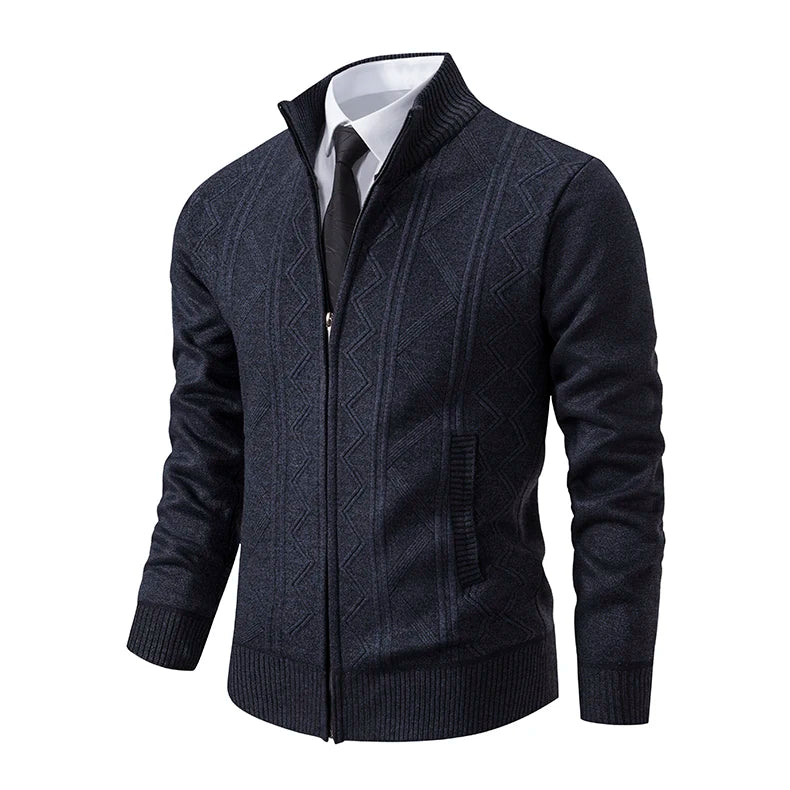 Giacca Ispessita Uomo Autunno Inverno Calda Linea Tendenza Colletto Mandarino Cardigan Lavorato A Maglia Cappotto