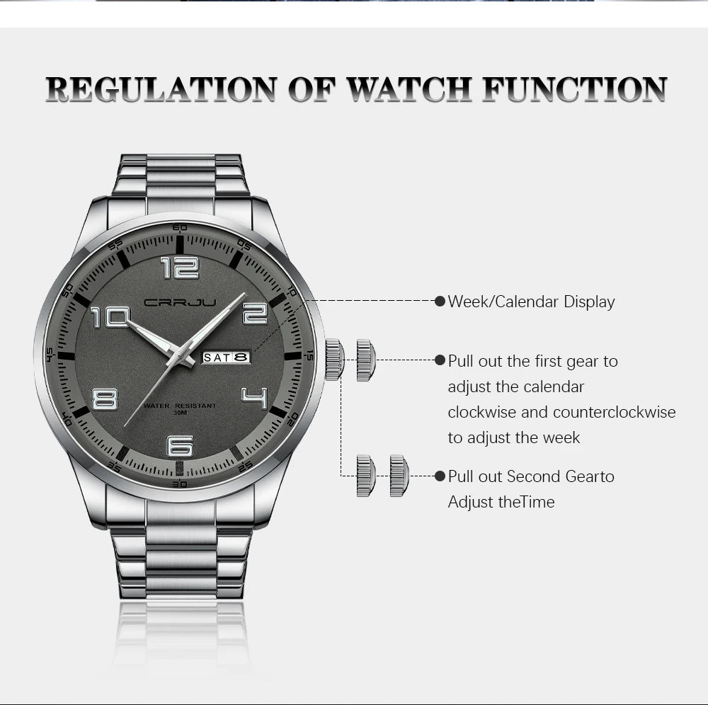 CRRJU Orologi Da Uomo Nuovi Casual Business Cinturino In Acciaio Inox Quarzo Con Data Lancette Luminose