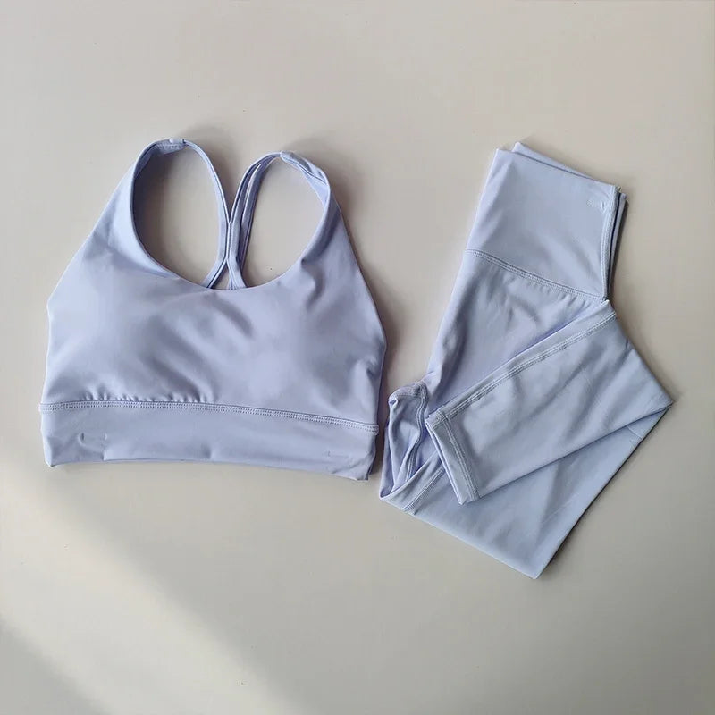 Tuta Da Yoga Donna Con Reggiseno Sportivo Fascia Alta Leggings Dimagranti Set Traspirante
