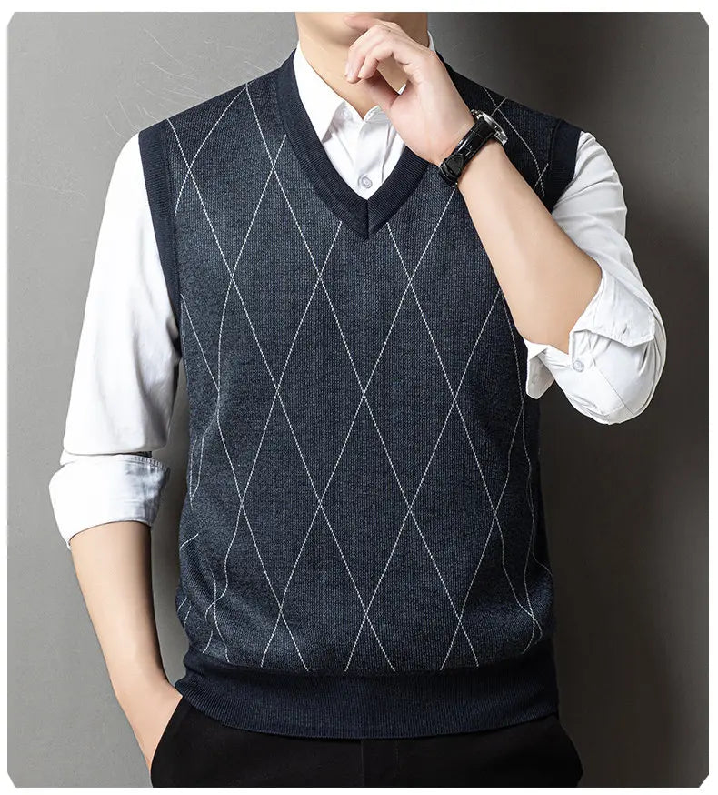 Gilet Lavorato A Maglia Da Uomo Con Scollo A V Autunno Inverno Senza Maniche E Bottoni Sul Davanti