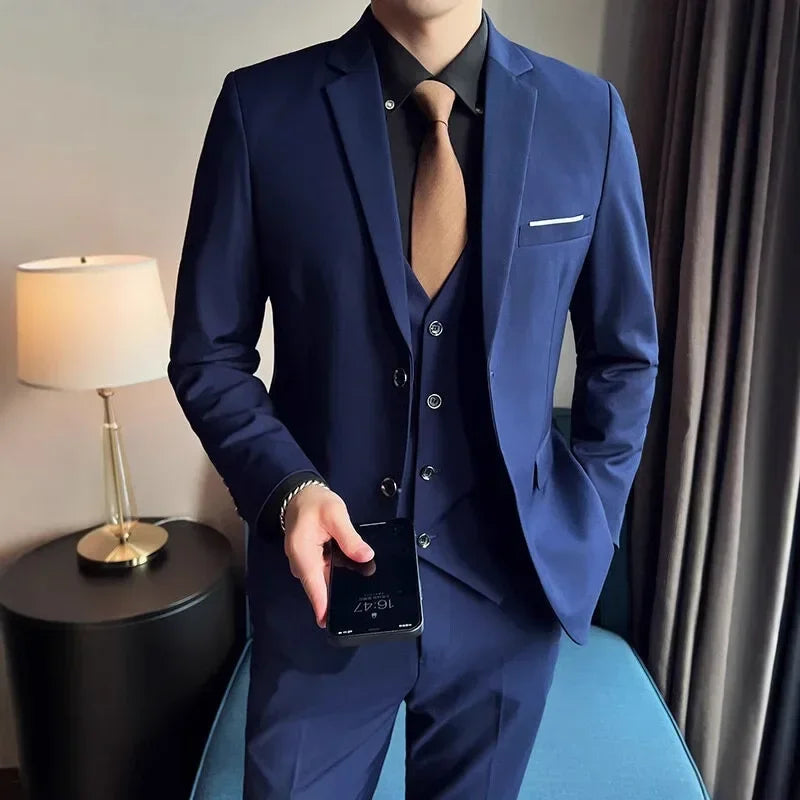 Completo Tre Pezzi Uomo Stile Britannico Elegante Per Matrimoni Cerimonie Banchetti Comfort Sobrietà Presenza
