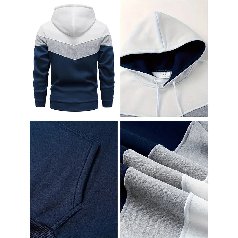 Tuta Uomo Due Pezzi 2024 Autunno Inverno Felpa Con Cappuccio E Pantaloni Set Sport Tricolore Caldo E Casual