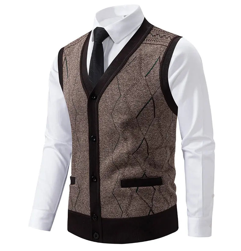 Gilet Da Uomo Con Scollo A V Senza Maniche In Maglia Lavorata Con Bottoni E Fodera In Pile Per Autunno Inverno