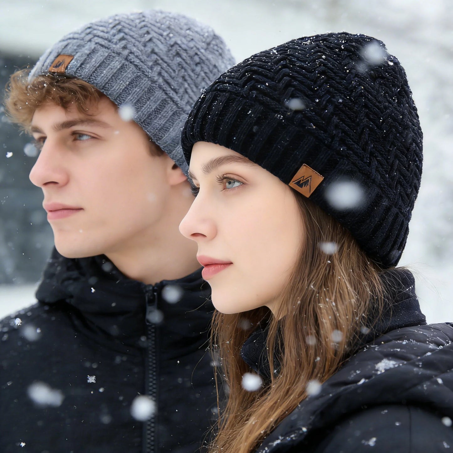 Berretto Invernale Unisex Peak Labal Lavorato A Maglia Con Fodera In Pelliccia Peluche Per Esterni Uomo Donna