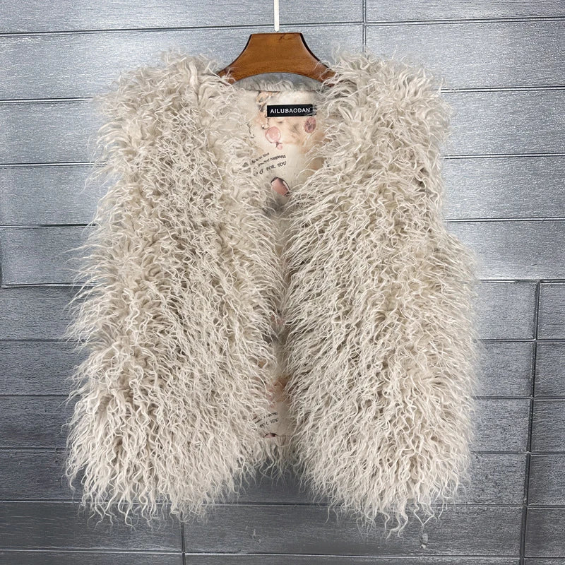 Gilet Di Pelliccia Sintetica Da Donna Lana Imitazione Caldo Senza Maniche Autunno Inverno 2025 Stile Elegante