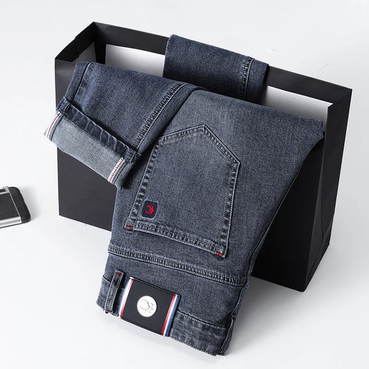 Jeans Uomo Slim Fit A Gamba Dritta Stile Europeo Pantaloni Lunghi Elasticizzati Casual Da Lavoro Versatili