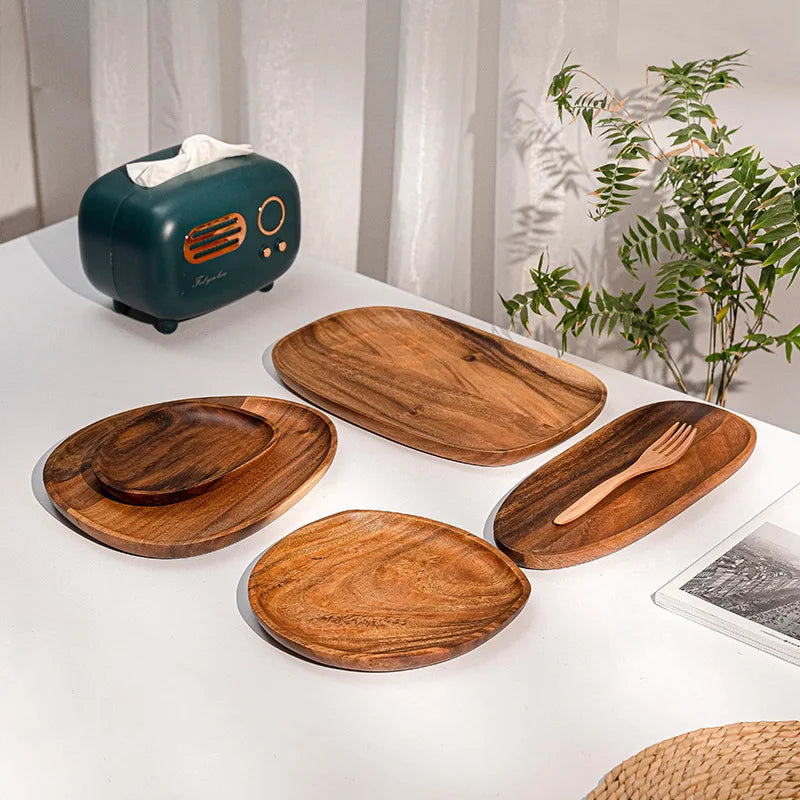 Piatti Piani In Legno Massello Piatto Da Portata Ovale Irregolare Vassoio Per Frutta Secca Sushi Decorazione Della Casa