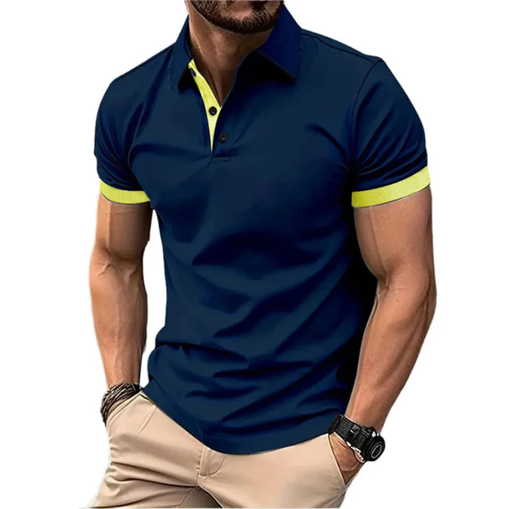Polo Da Uomo Manica Corta Casual Slim Fit Color Blocking Streetwear Stile Inglese Per Moda Uomo