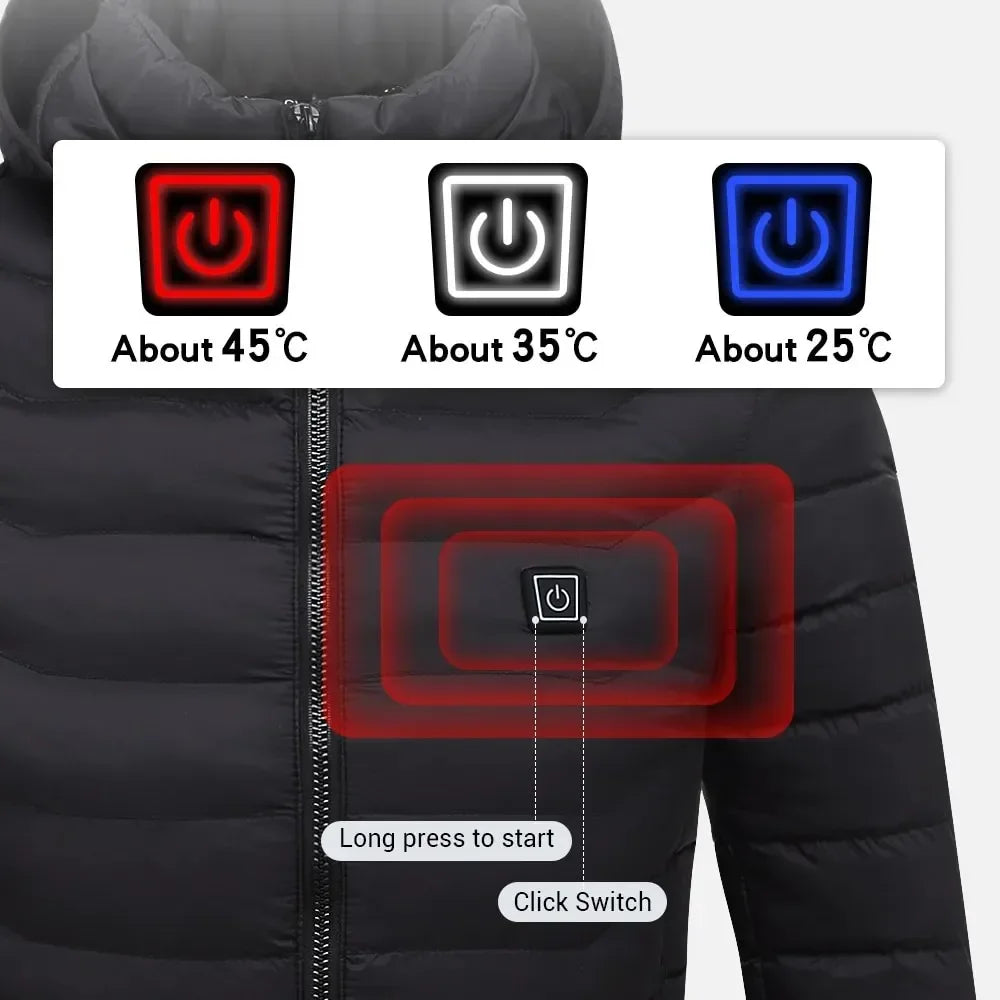 Giacca Riscaldata Unisex USB Termica Invernale Campeggio Sci Cotone Lavato Calda Leggera