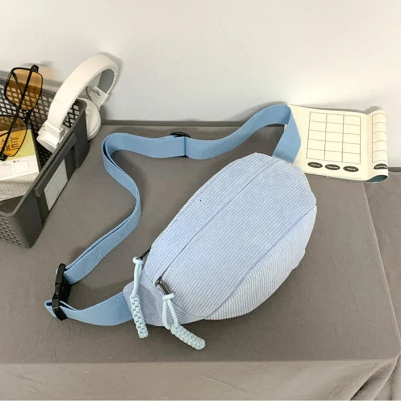 Marsupio da Donna in Velluto a Coste di Grande Capacità Borsa da Petto Stile Street Borsa a Tracolla Cintura Casual