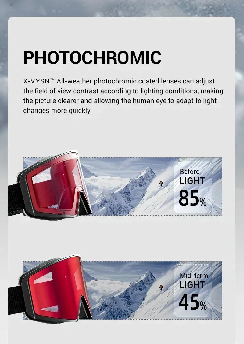 Kapvoe Occhiali Da Sci Fotocromatici E Maschera Da Snowboard Antiappannamento UV400 Per Uomo E Donna Occhiali Inverno