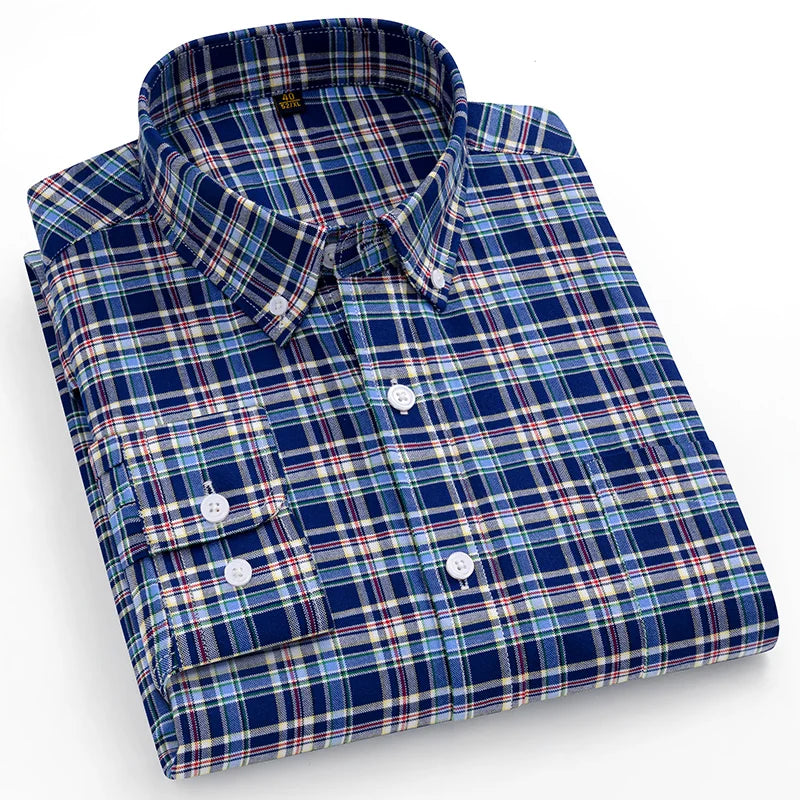 Camicie Scozzesi a Righe Da Uomo In Cotone Oxford Maniche Lunghe Con Bottoni Taglie 6XL 7XL Business Casual