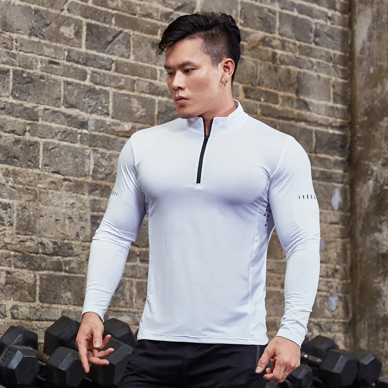 T Shirt Sportiva Da Uomo Manica Lunga Per Palestra E Corsa In Compressione Abbigliamento Sportivo Zip Pullover Rashguard