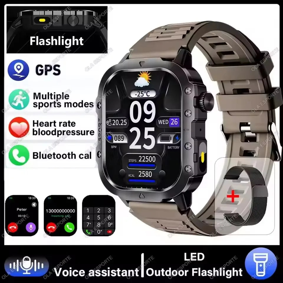 Smartwatch Militare Robusto 2026 Con GPS Chiamate Bluetooth Monitoraggio Salute Fitness Impermeabile 5ATM Per Uomo HW12