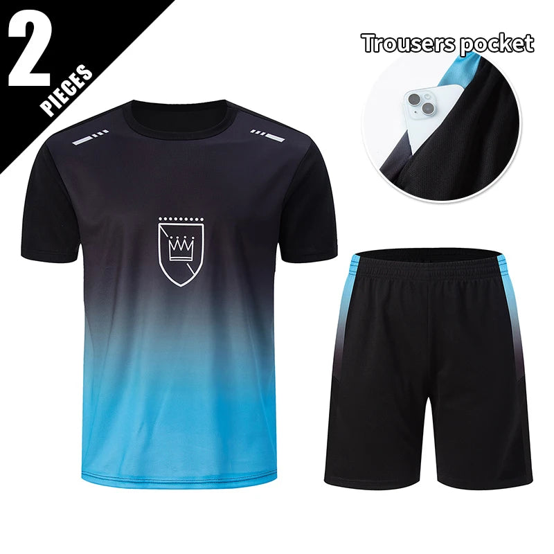 Tuta sportiva estiva da uomo in 2 pezzi ad asciugatura rapida T-shirt a maniche corte ampia e traspirante da corsa e fitness Pantaloncini tascabili neri