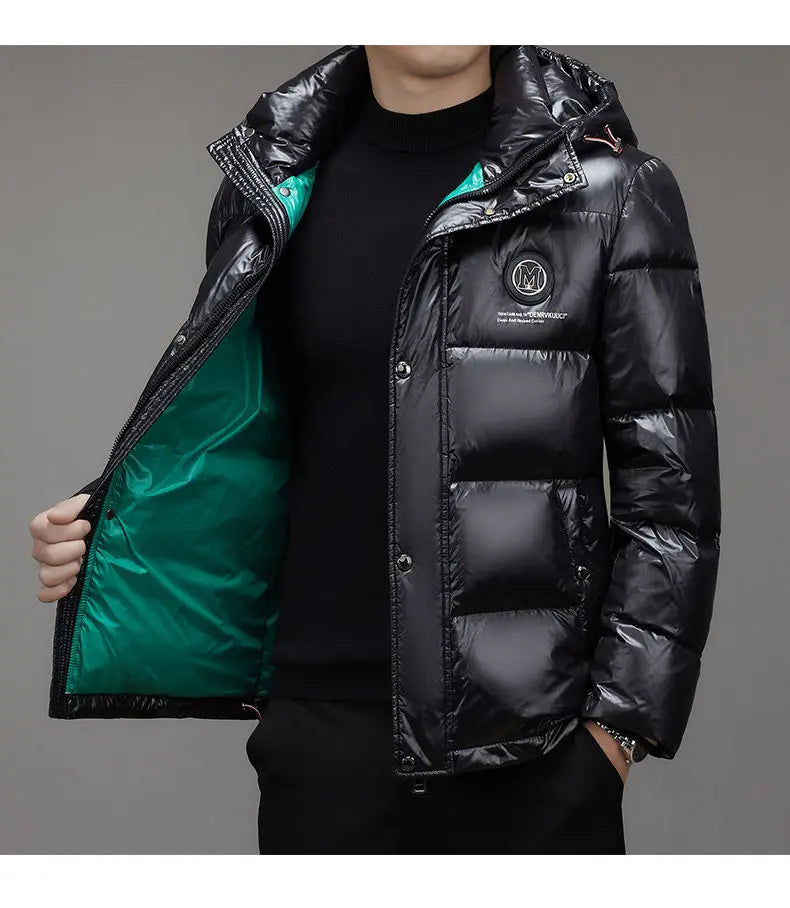 Piumino Da Uomo 2025 Inverno Con Cappuccio E Cerniera D Anatra Bianco Caldo Alla Moda Da Esterno Casual