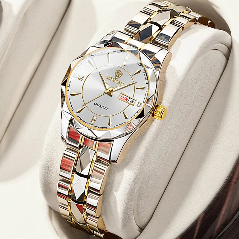 Orologio Da Donna BinBong Quarzo Di Lusso In Acciaio Inossidabile Data Luminosa Impermeabile Regalo Per Fidanzata