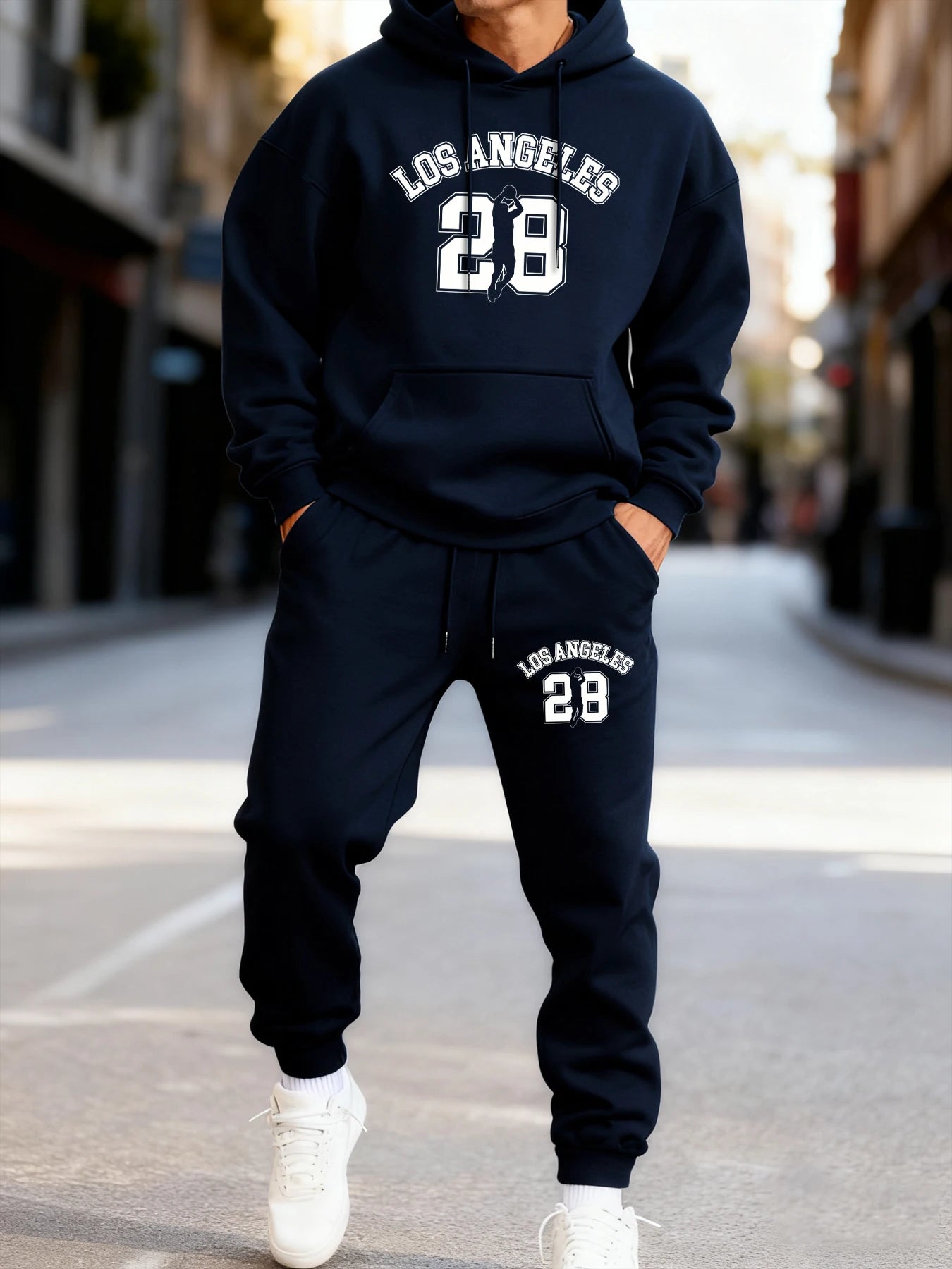 Los Angeges Numero 28 Felpa Con Cappuccio Da Uomo Stampata Set Sportivo Invernale Due Pezzi Pantaloni Comodi Da Coppia