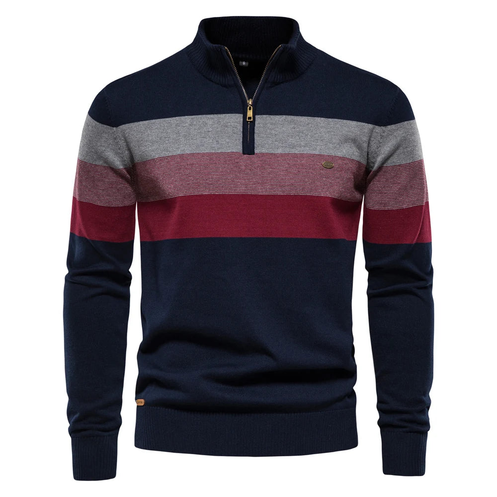 Maglione Patchwork Uomo AIOPESON Con Cerniera Zip Cotone Caldo Invernale Casual Confortevole