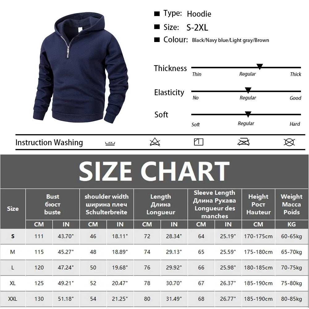 Felpa Con Cappuccio Da Uomo Casual Autunno Calda Solida Con Maniche Lunghe Mezza Cerniera Per Sport Aperto Quotidiano