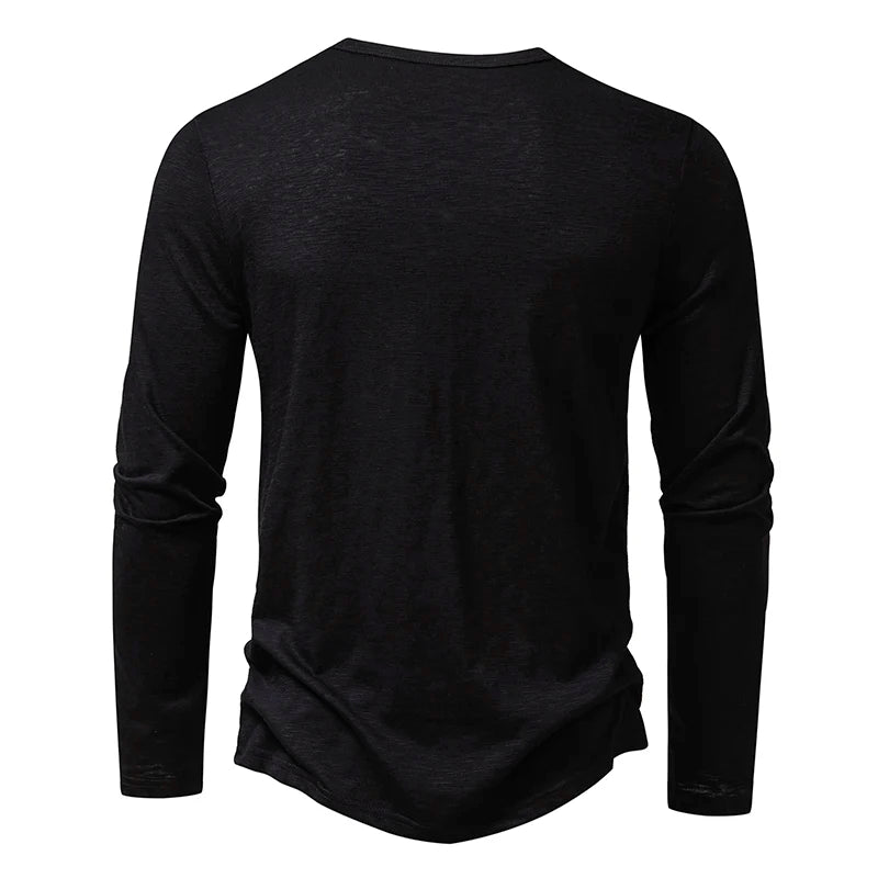 T Shirt Henley In Cotone Da Uomo Maniche Lunghe Con Colletto A Bottoni Casual Streetwear Traspirante