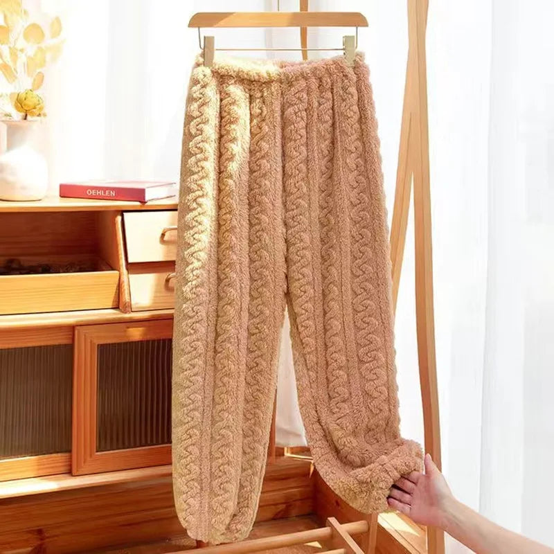 Pantaloni Da Notte Da Donna In Pile Di Corallo Peluche Caldo Autunno Inverno Pigiama Morbido E Confortevole