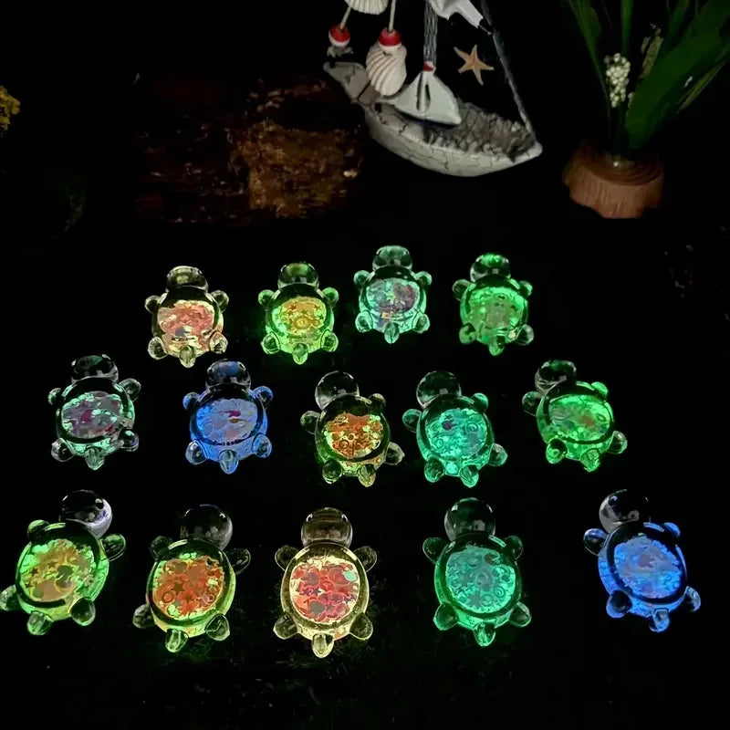10 pezzi luminosi mini statue di tartarughe marine selezione casuale decorazioni per feste a tema animali oceanici, micro paesaggio da giardino artigianato con perline fai da te