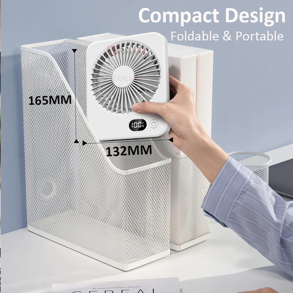 Ventilatore da Tavolo Portatile Pieghevole Ricaricabile USB a Cinque Marce per Ufficio Domestico Studenti