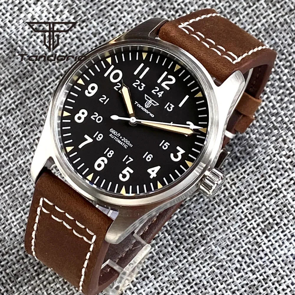 Orologio Diver Automatico Uomo Tandorio 39mm 20BAR Corona a Vite Vetro Zaffiro AR Lume Verde