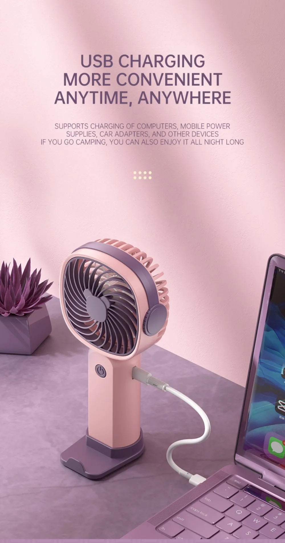 Mini Ventilatore USB Portatile Multifunzionale Con Supporto Da Tavolo Per Studenti E Esterni Batteria Ricaricabile