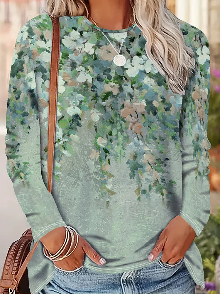 Magliette Calde Da Donna Per Autunno Inverno Maniche Lunghe Stampe Fiori 3D Casual Street Style
