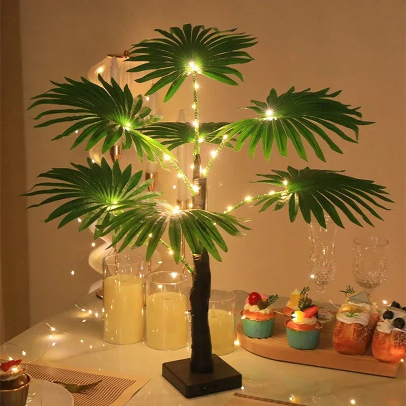 Lampada Da Tavolo LED Palma USB Pianta Artificiale 55 Cm Decorativa Luci Da Scrivania Per Casa E Letto