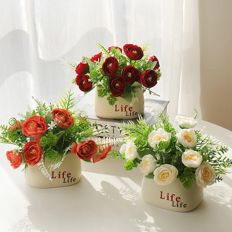 Pianta In Vaso di Plastica Artificiale 15 Centimetri Fiori Finti Decorazione Tavolo Casa Matrimonio Giardino