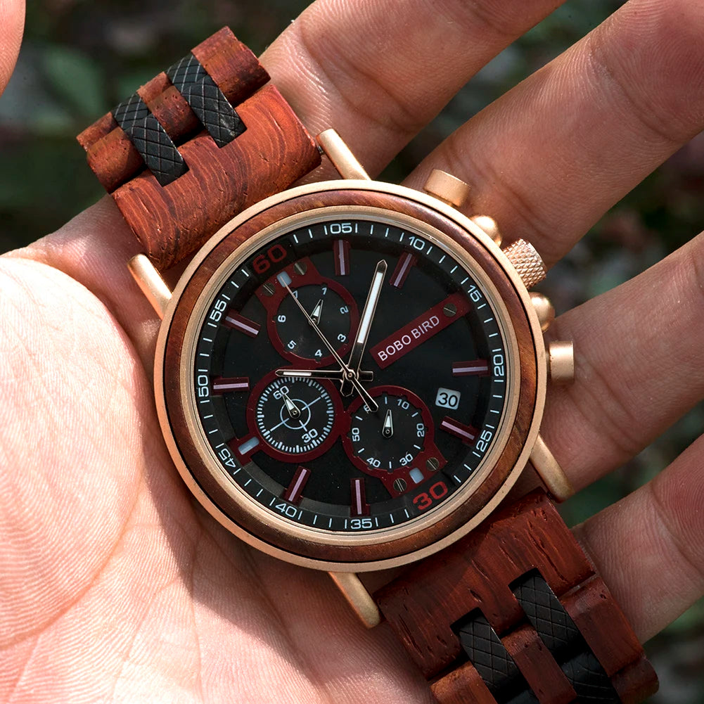 Orologio In Legno Da Uomo Cronografo Luxury Top Brand Elegante Con Scatola Di Legno Logo Personalizzato Regalo Ideale