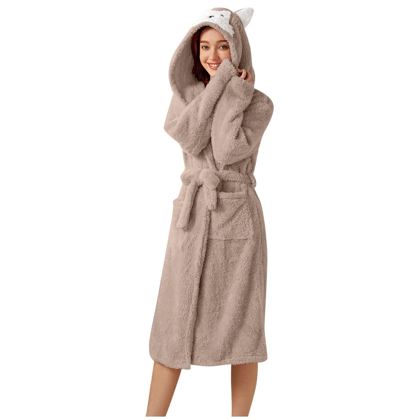 Vestaglia Da Notte In Flanella Autunno Inverno Per Donna Con Cappuccio Maniche Lunghe E Tasca